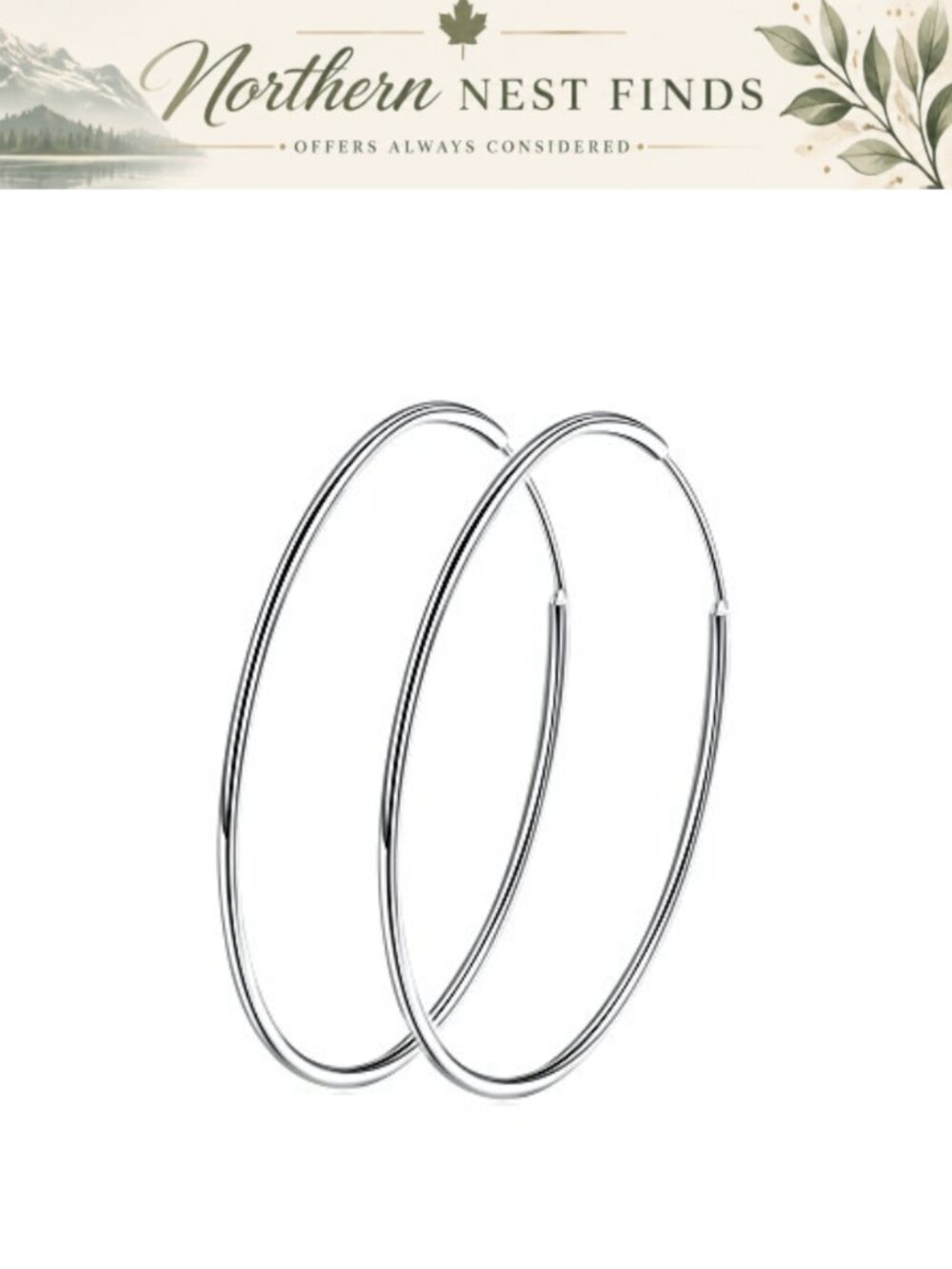 925 Sterling Silver Big Hoop Earrings Minimalist Round Circle Endless Large